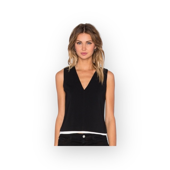 new A.L.C. ALC 𖦹 Cutaway Hem Contrast V Neck Silk Tank Top 𖦹 Black White 𖦹 8 - Picture 5 of 17